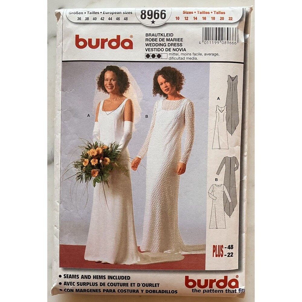 Burda Pattern 8966 Women's‎ Wedding Dress Size 10-12-14-16-18-20-22 Uncut FF